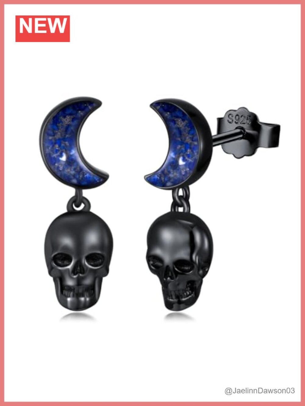 925 Sterling Silver Dangle Drop Earrings Lapis Lazuli Gothic Halloween